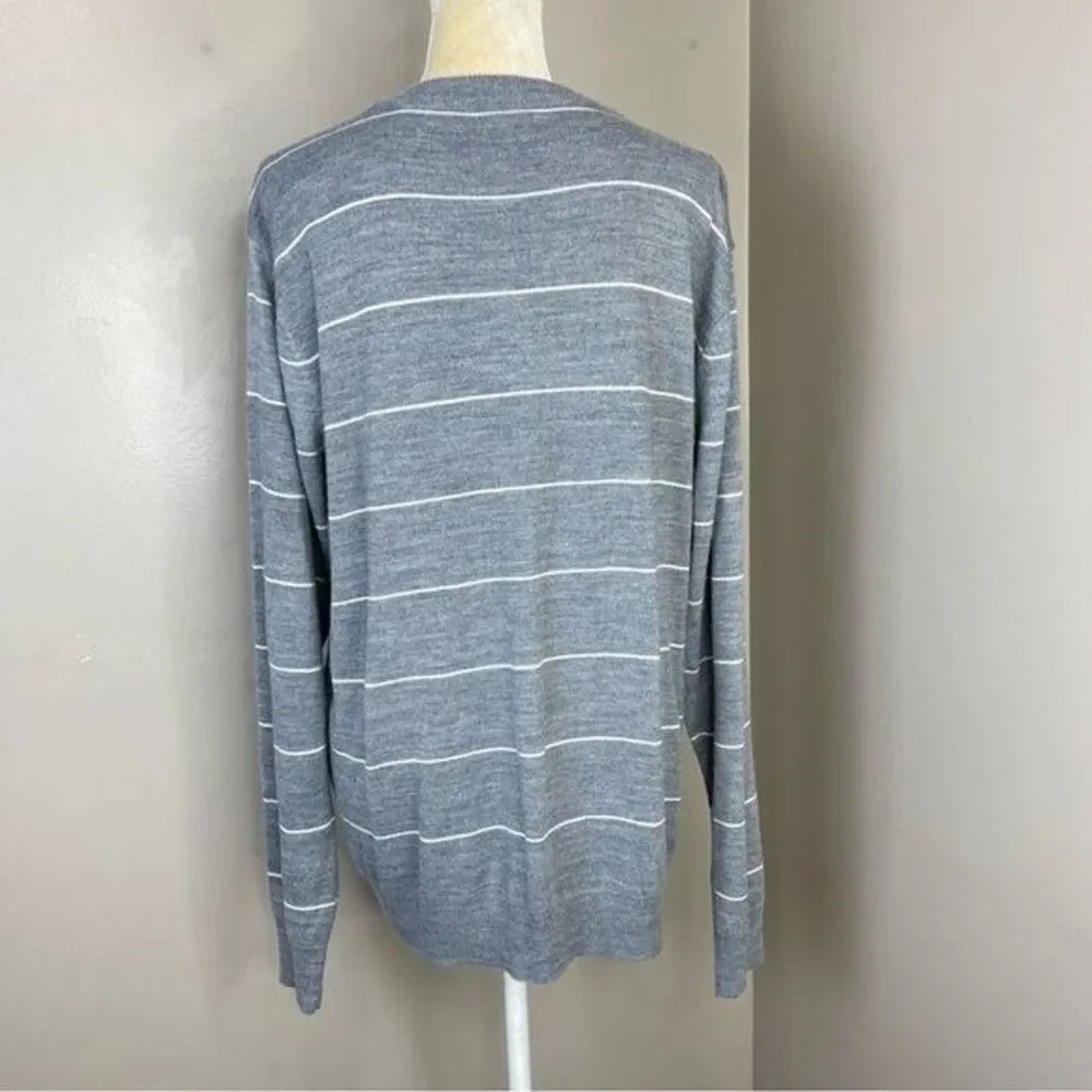 Women’s Sweater Cardigan 2XL Gray Stripe long sleeve V Neck